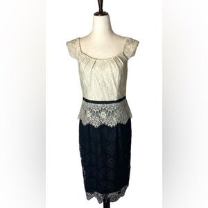 Maggy London Black and Cream Lace Dress, Size 6